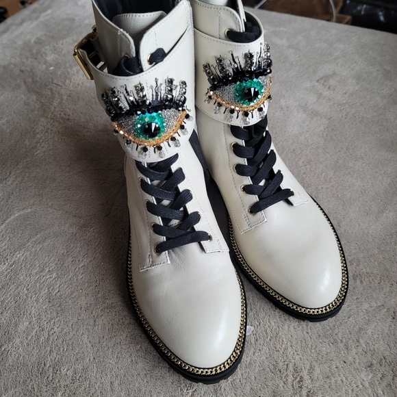 NEW Kurt Geiger London sutton eye boot Cream Ivory Beaded Gem Details - Picture 2 of 4